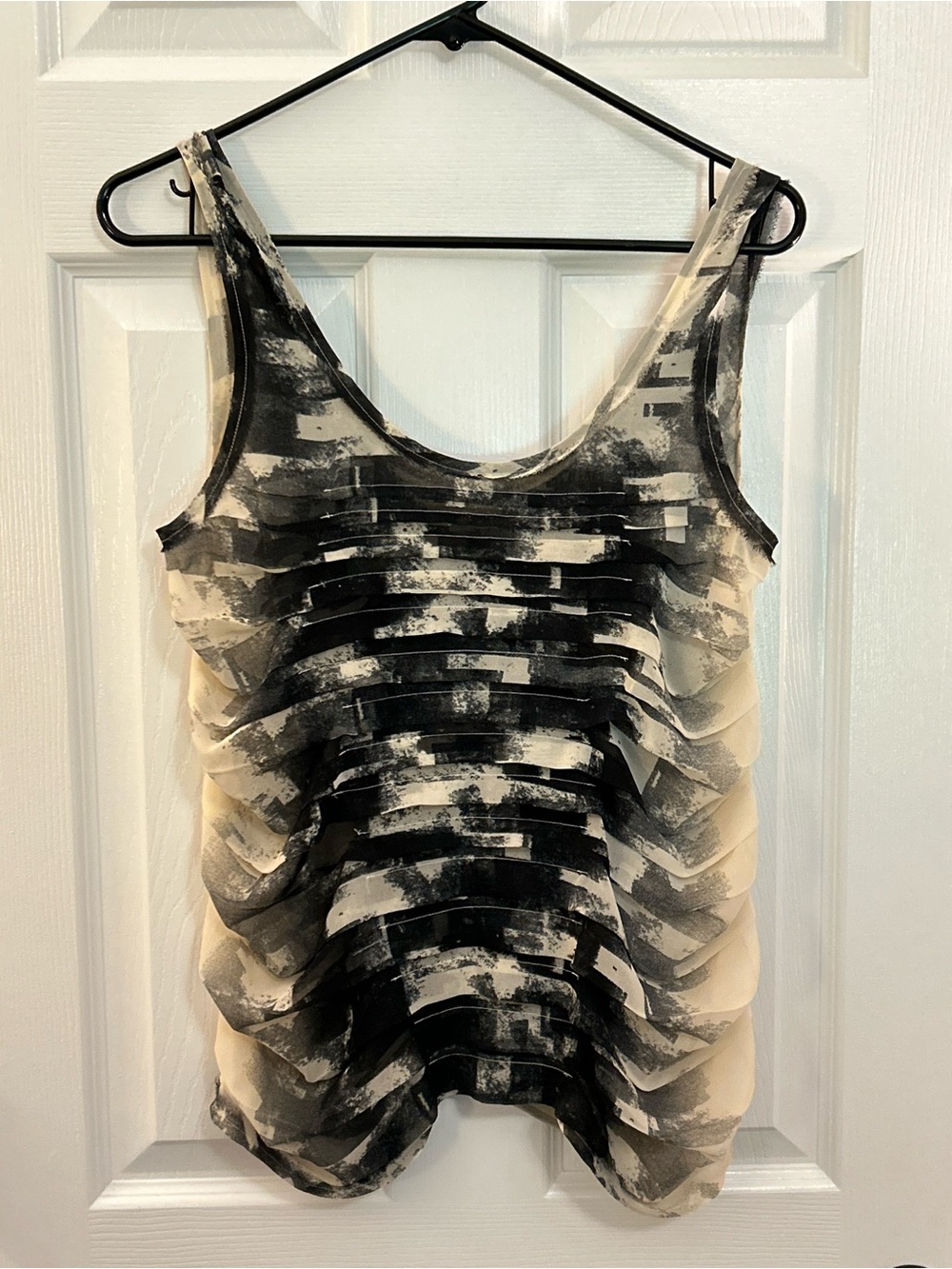 Silence + Noise Black White Abstract Layered Tank Top Small